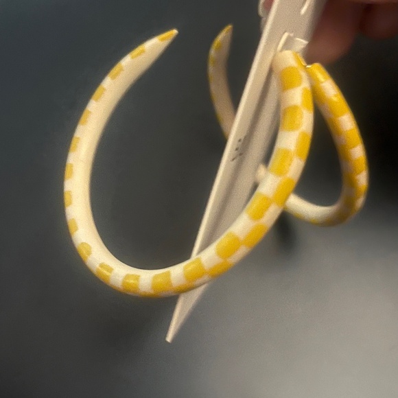 Anthropologie Yellow and White Checkered earrings - Picture 1 of 4